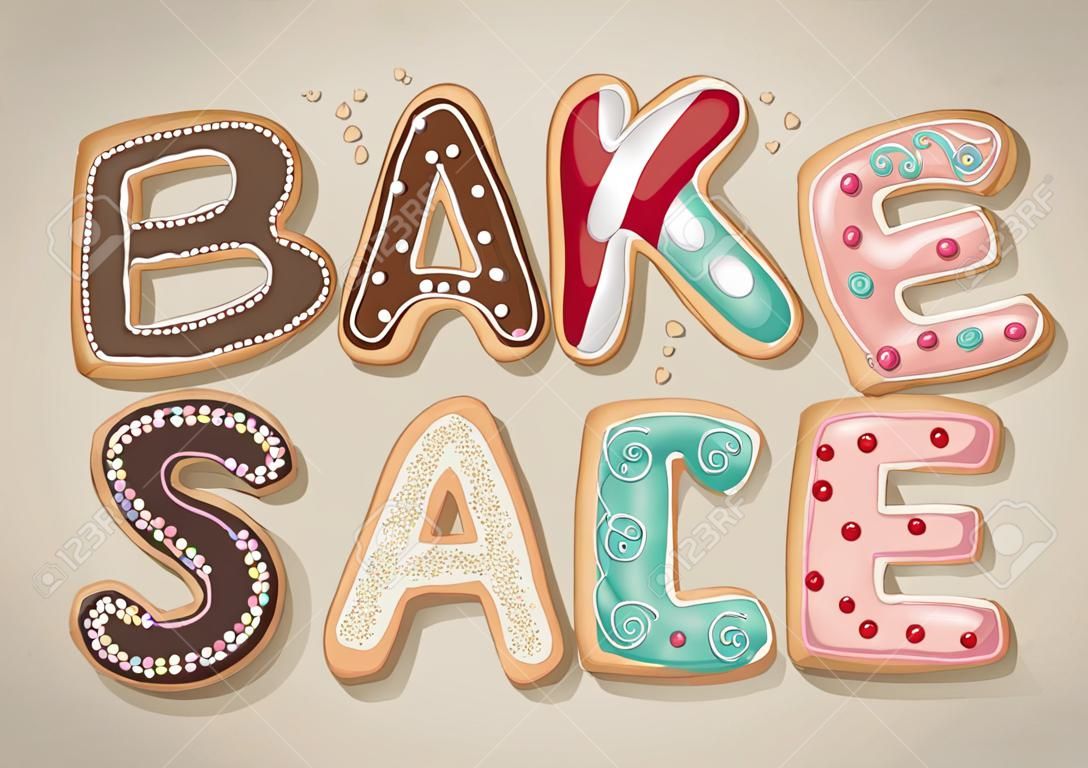 手绘的字体，上面写着巴可萨乐的美味和五颜六色的饼干形状。