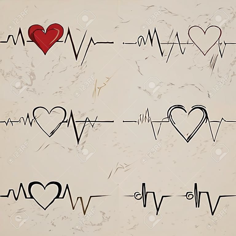 Collection of vector heartbeat tattoo designs