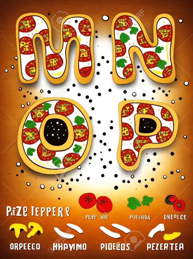 Alfabeto Vector Pizza. Lettere disegnate a mano fatte per assomigliare lettere di pizza