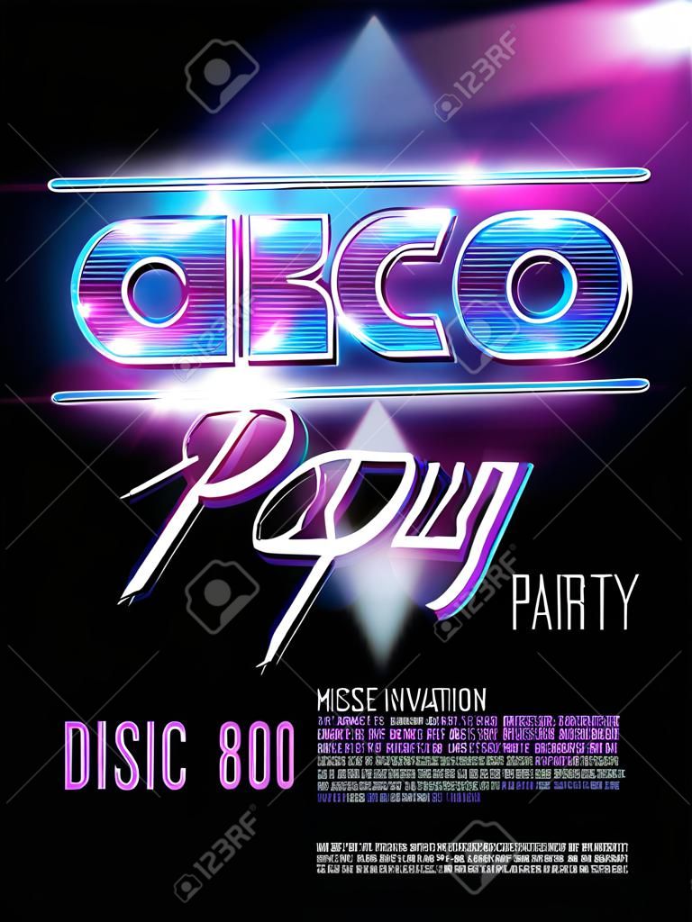 Fényes retro 80-as párt vagy disco party meghívó sablon