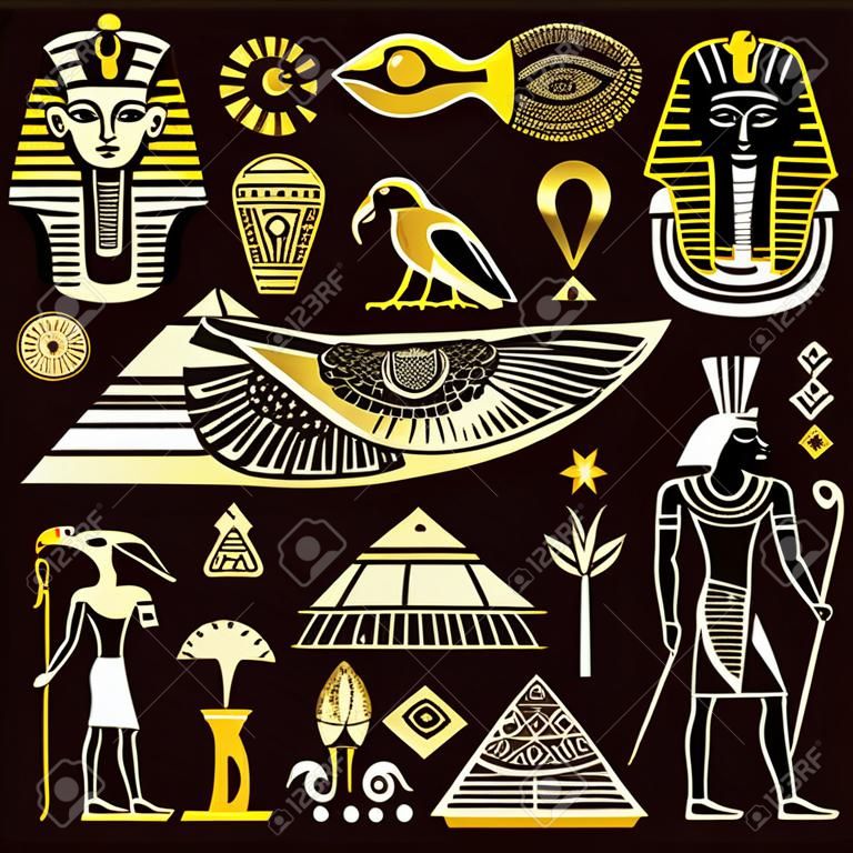 Állítsa be a vektor elszigetelt Egyiptom szimbólumok és objektumok