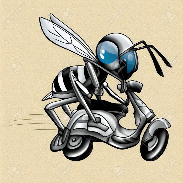 Ilustración de una abeja en su Scooter