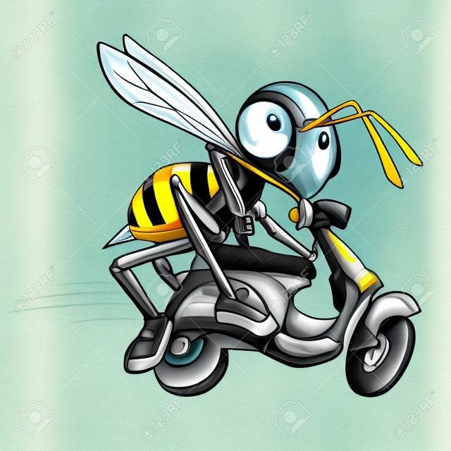Иллюстрация пчелы на его скутере
