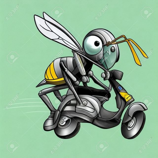 Ilustración de una abeja en su Scooter