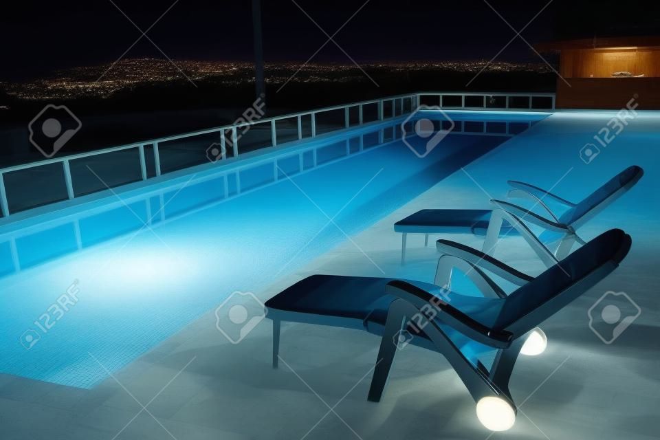 Pool at night.  Great relaxing design.  Travel and relaxation.