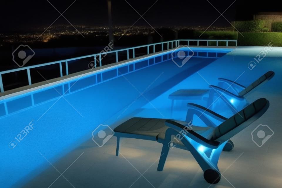 Pool at night.  Great relaxing design.  Travel and relaxation.