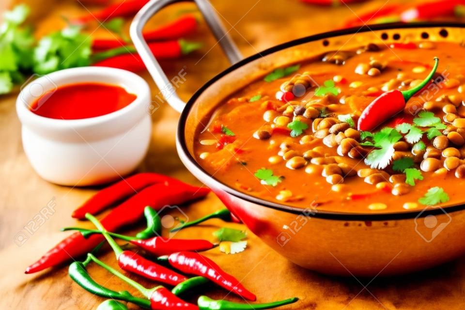 Zuppa di stile indiano lenticchie con peperoncino