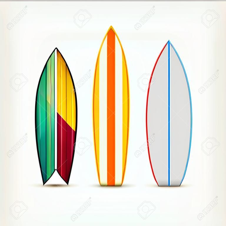 Vettore moderno surfboard colorato impostato su sfondo bianco