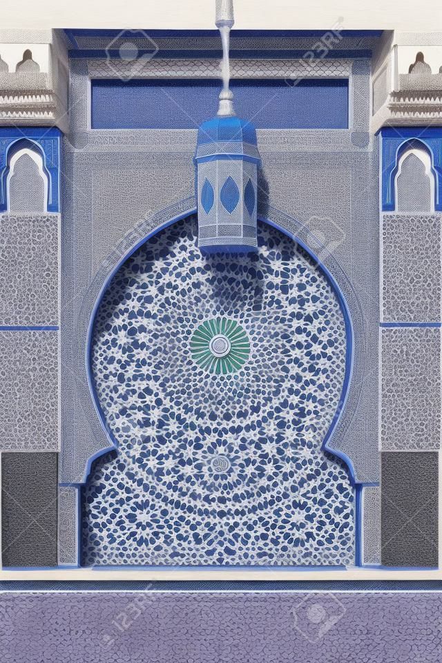 Marokkanische Bogen und Brunnen mit klassischen zellige Fliesen
