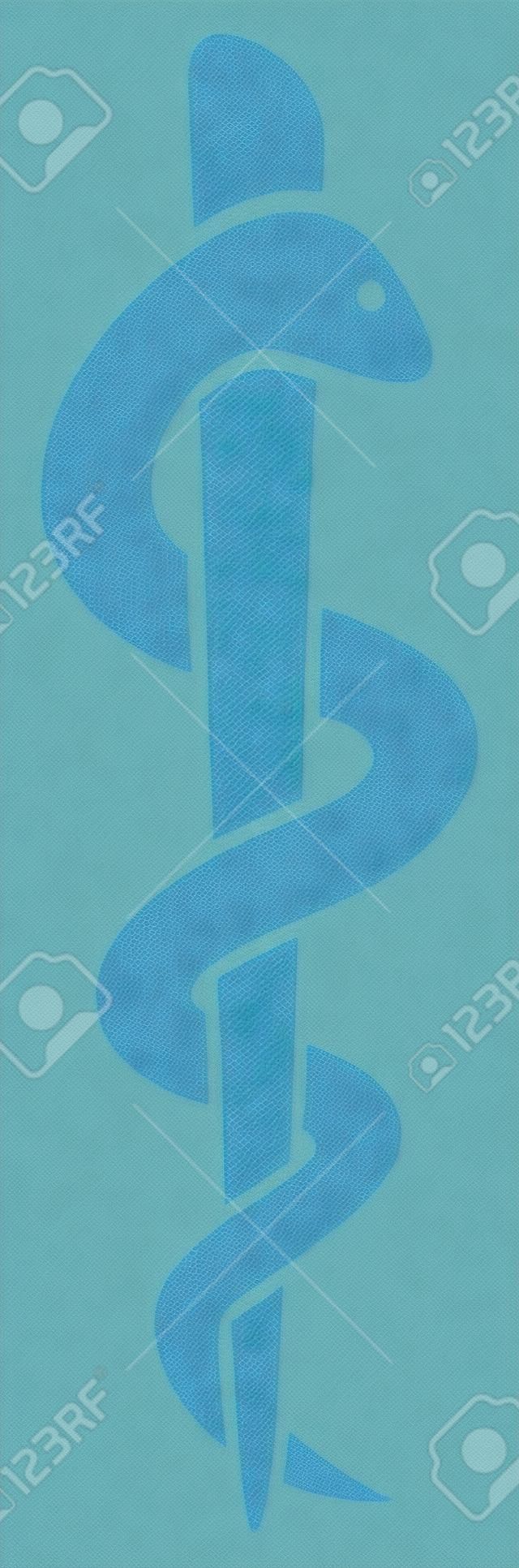 Símbolo médico del caduceo con el emblema de serpiente palo para farmacia o medicina, muestra médica azul, símbolo de la farmacia, farmacia símbolo serpiente