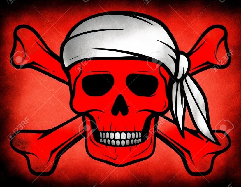 Pirat czaszki, czerwony bandana i kości piratów symbol, trupia czaszka i skrzyżowane kości, czaszka ze skrzyżowanymi kośćmi