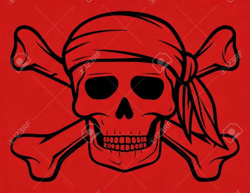crâne de pirate, bandana rouge et pirates os os symbole, crâne et croix, crâne avec des os croisés