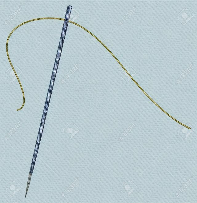 una ilustración de una aguja con el hilo de aguja de coser, la aguja de coser