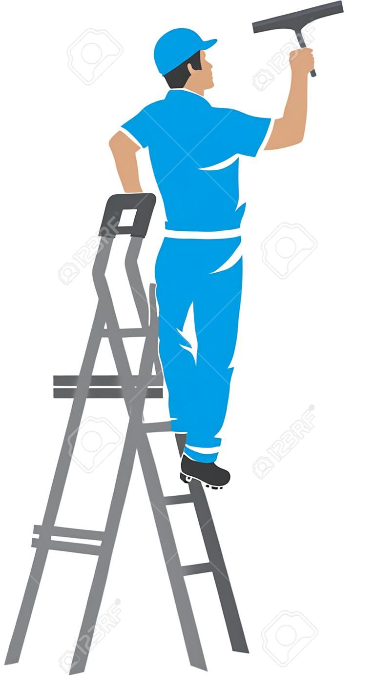 illustrazione di un uomo dipinto del pittore pittura parete con scaletta, la sagoma di un pittore, pittura disegno servizi