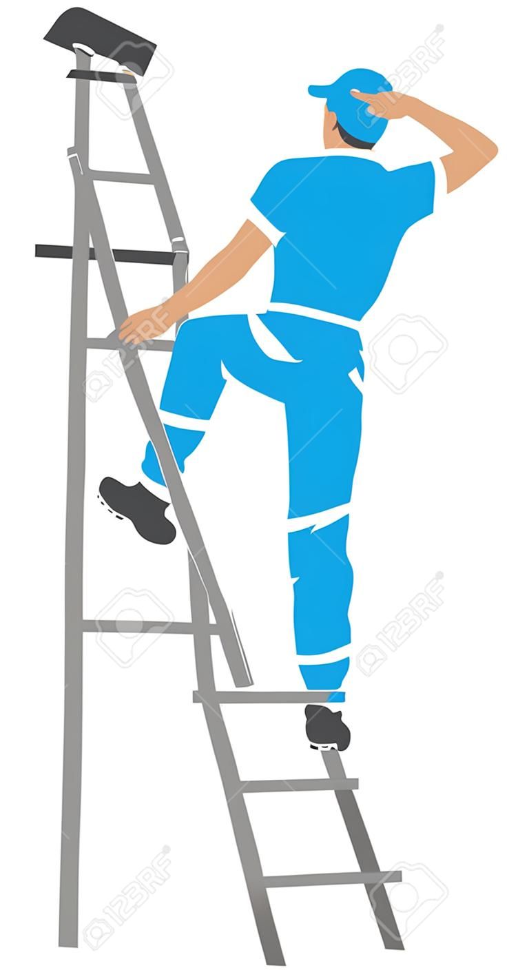 illustration of a man painting the wall  painter painting with ladder, silhouette of a painter, painting services design 