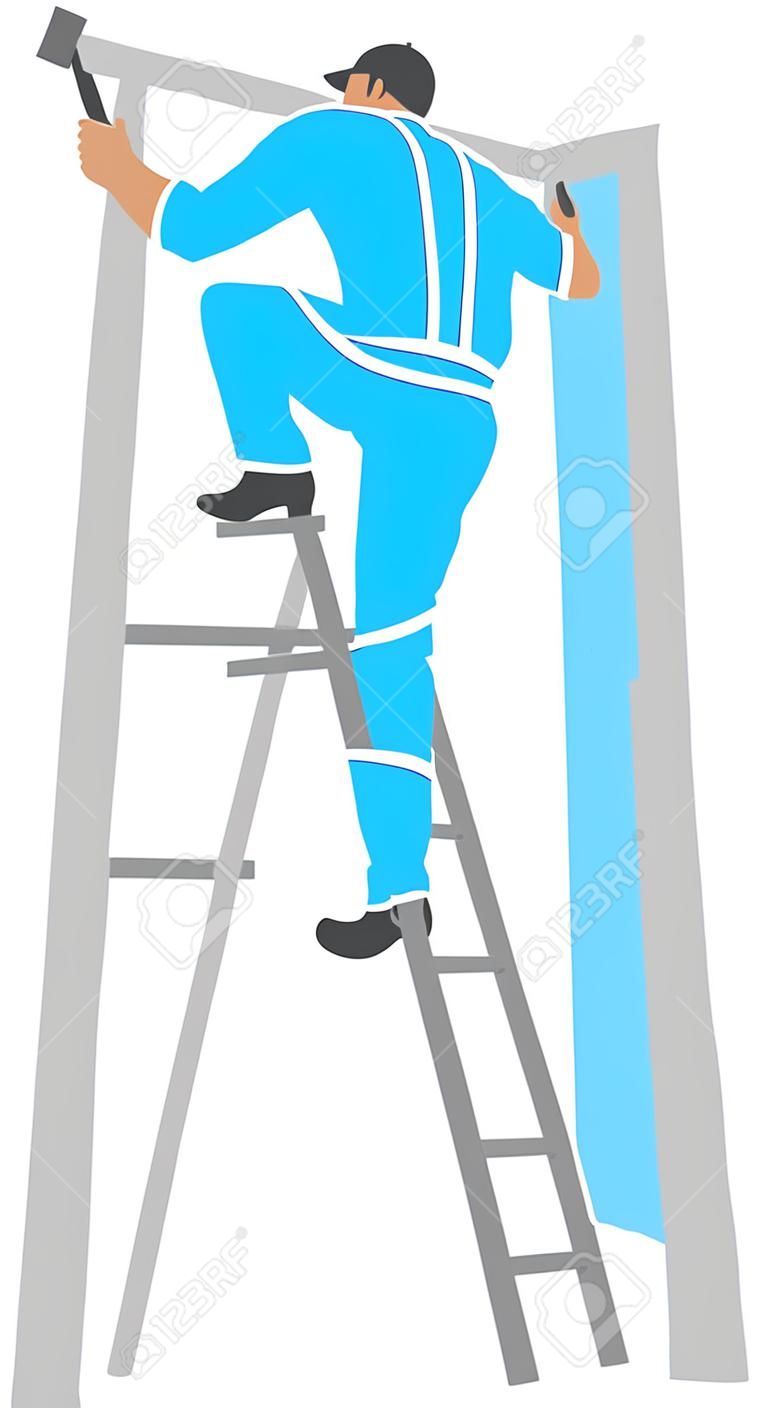 화가, 회화 서비스 디자인의 사다리, 실루엣 벽 화가 그림 남자의 그림