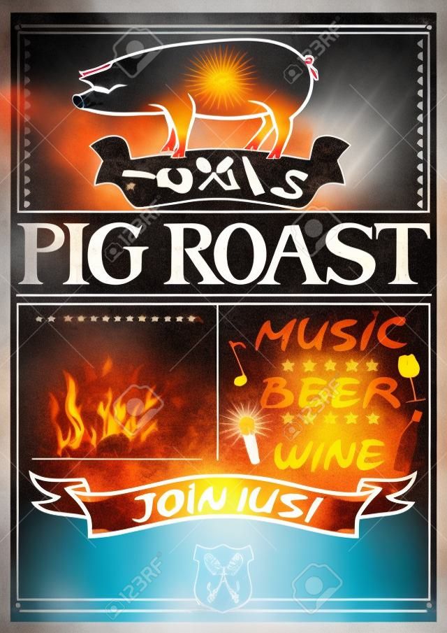 domuz kızartma posteri (barbekü partisi tasarımı, Barbekü mangal poster)