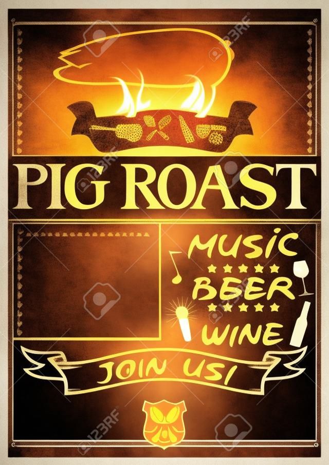 cartel cerdo asado (diseño de la fiesta de barbacoa, barbacoa cartel)
