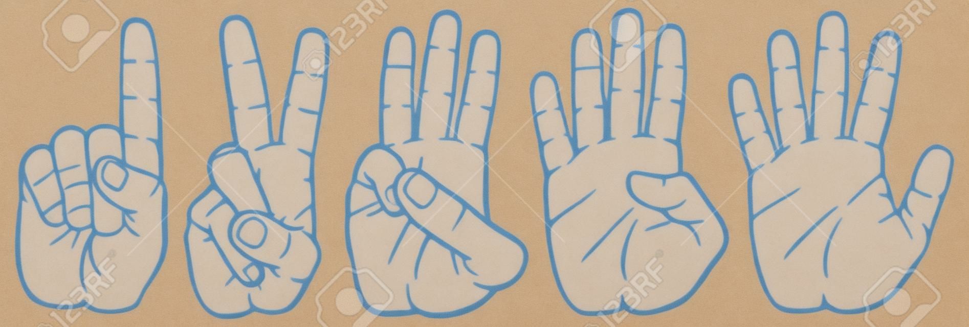 het tellen van vingers zet de handen signalen, handen en nummers, set van het tellen van de hand teken 1-2-3-4-5