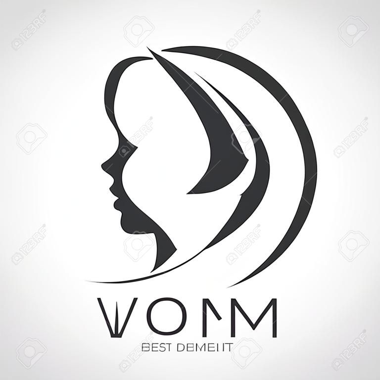 Шаблон абстрактный логотип для салонов и магазинов женщина. Стилизованный профиль молодой красивой женщины. Абстрактный логотип для салона красоты. Портрет девушки.