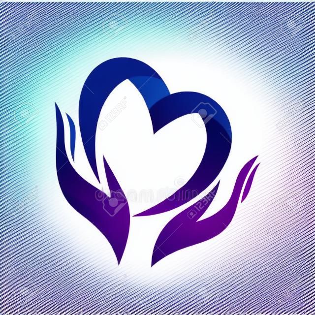 Coeur en symbole de la main, signe, icône, logo modèle pour la charité, de la santé, organisation bénévole, à but non lucratif, isolé sur fond blanc, illustration vectorielle
