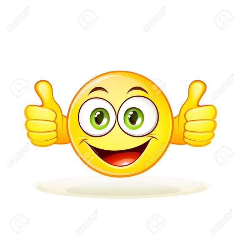 Emoticon showing thumb up. Vector illustration isolated on white background.