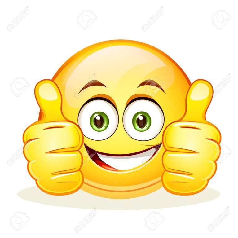 Emoticon showing thumb up. Vector illustration isolated on white background.