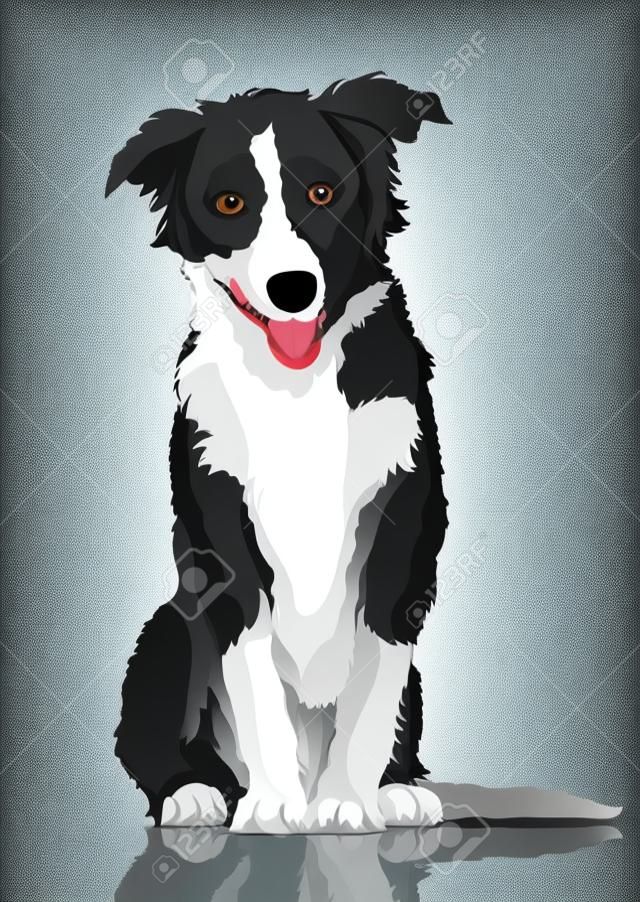 犬のベクトル描画。黒と白の漫画シャギー犬の完全な長さは、白の背景に分離