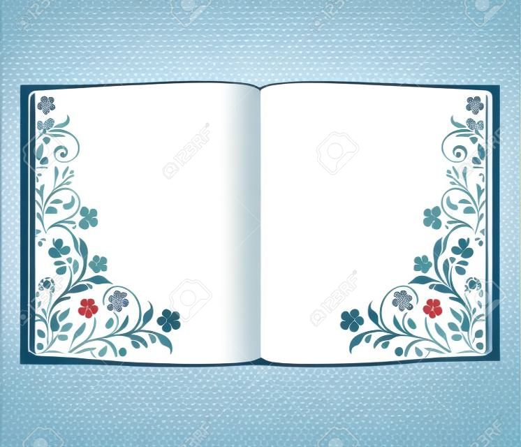 vector illustration of an open book with floral decoration isolated on a white background
