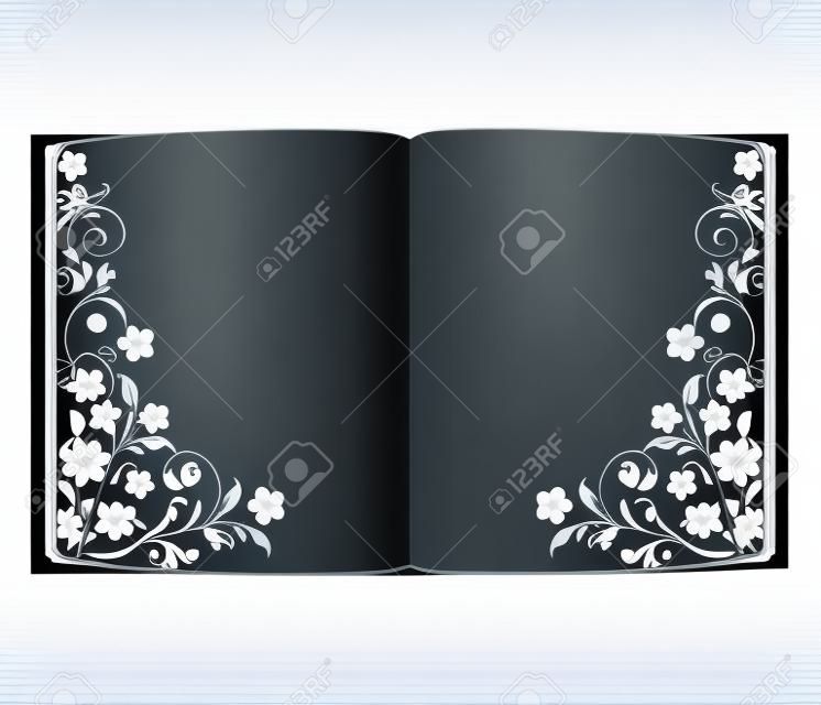 一本打開的書，帶有孤立的白色背景上的花卉裝飾的矢量圖