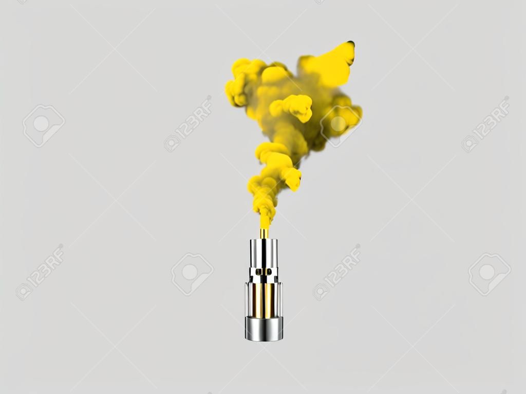 Vaping atomiseur avec vape de couleur jaune. 3d render