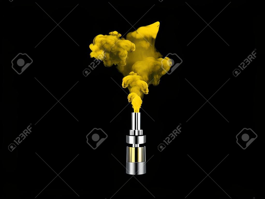 Vaping彩色黃色vape霧化器。三維渲染