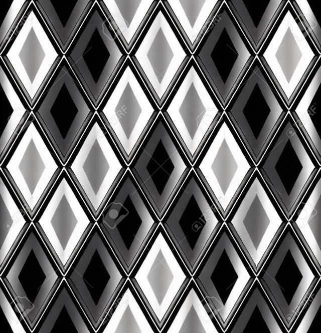 Seamless diamonds pattern. Black and white geometric background and texture. Vector art.
