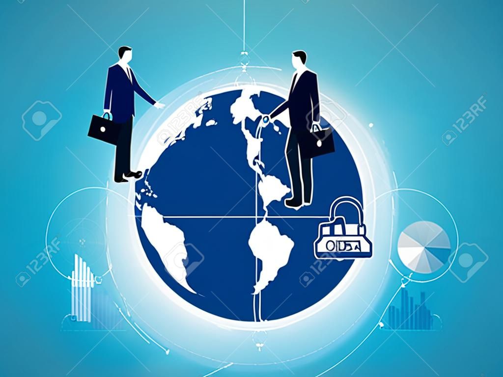 Wereldwijde business. Business contact wereldwijd. Concept bedrijfsvector illustratie.