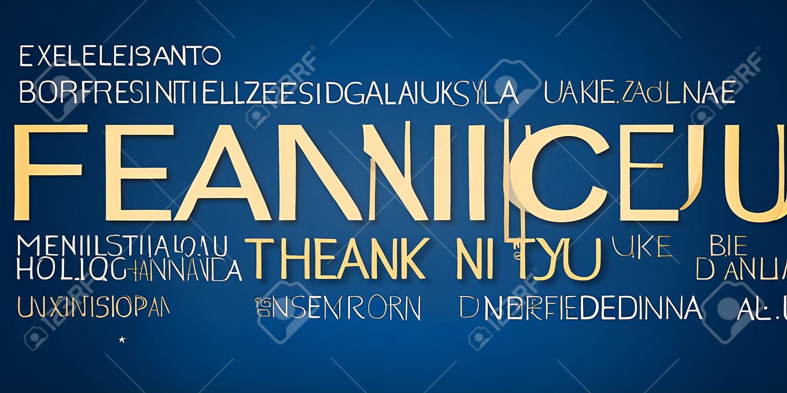Французский благодарственный знак с переводом на многие языки. Праздничная иллюстрация.