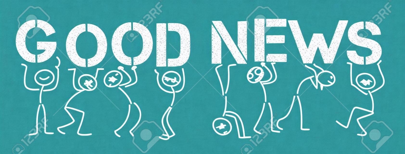 Stick figures holding the word "Good News". Vector banner with the text §Good News"