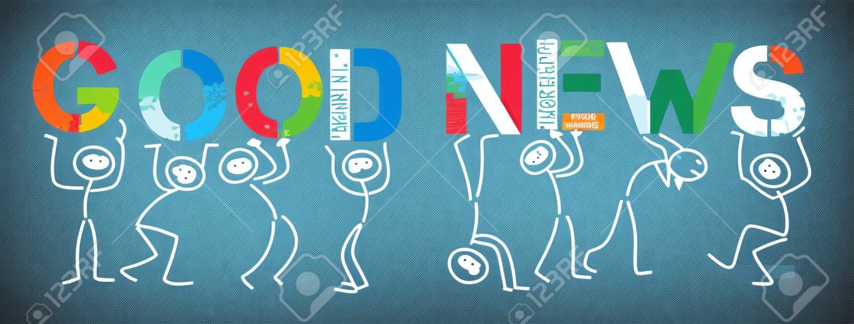 Stick figures holding the word "Good News". Vector banner with the text §Good News"