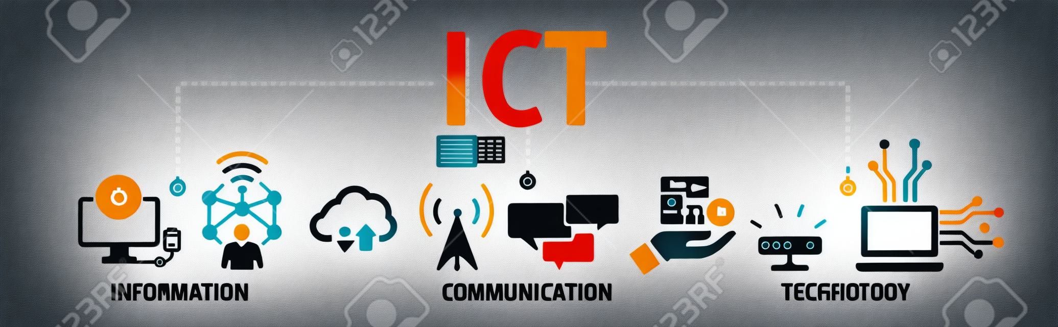 Conceito de ícones de ilustração vetorial de tecnologia da informação e comunicação (TIC)