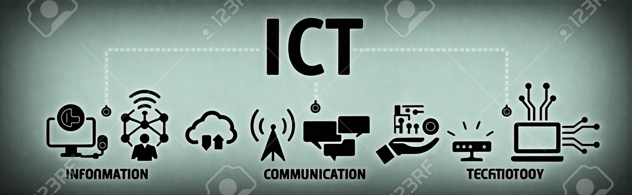 Koncepcja ikon ilustracji wektorowych technologii informacyjno-komunikacyjnych (ICT)
