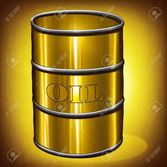 Oil barrel illustration; Isolated oil barrel drawing; oil barrel with printed golden text cartoon style illustration