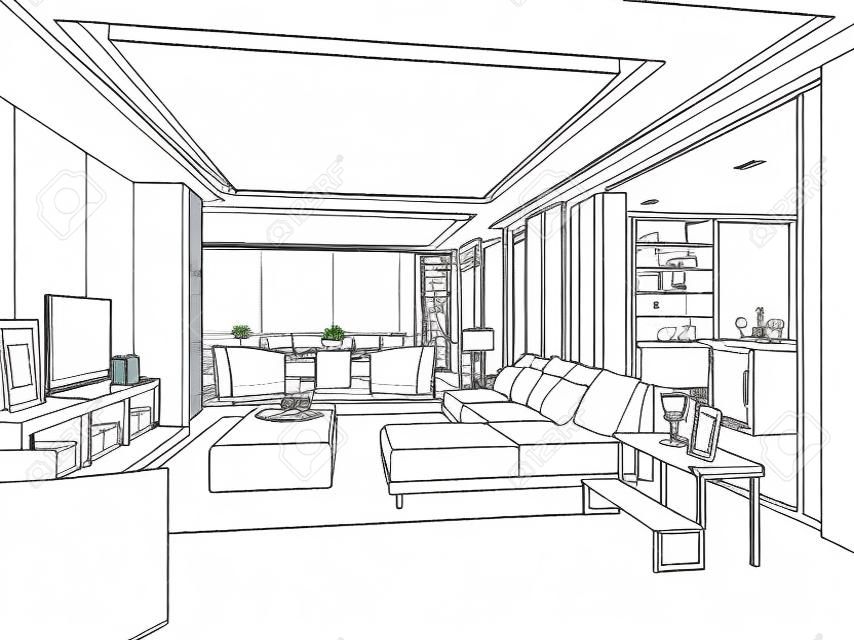 outline sketch of a interior space