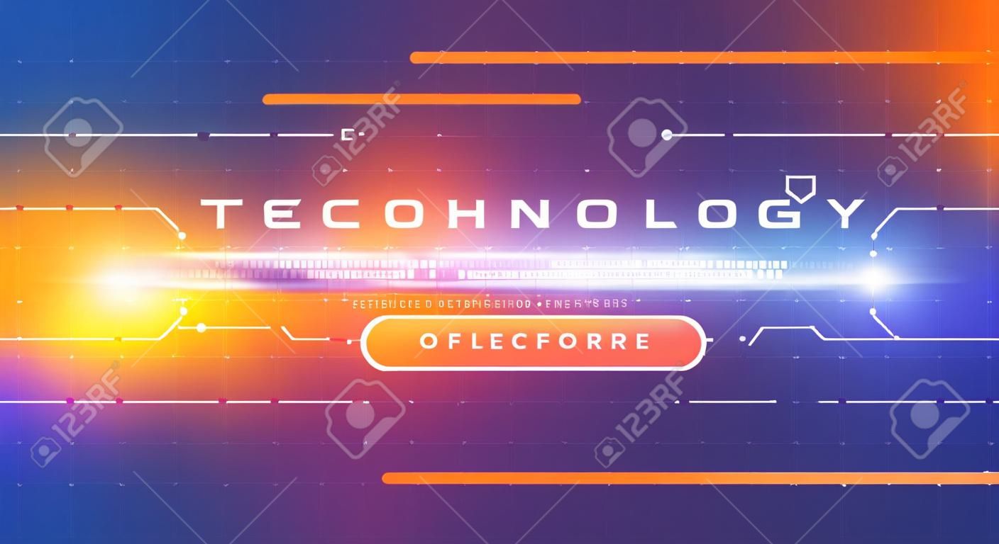 Technology banner orange blue background concept with light effects, illustration vector