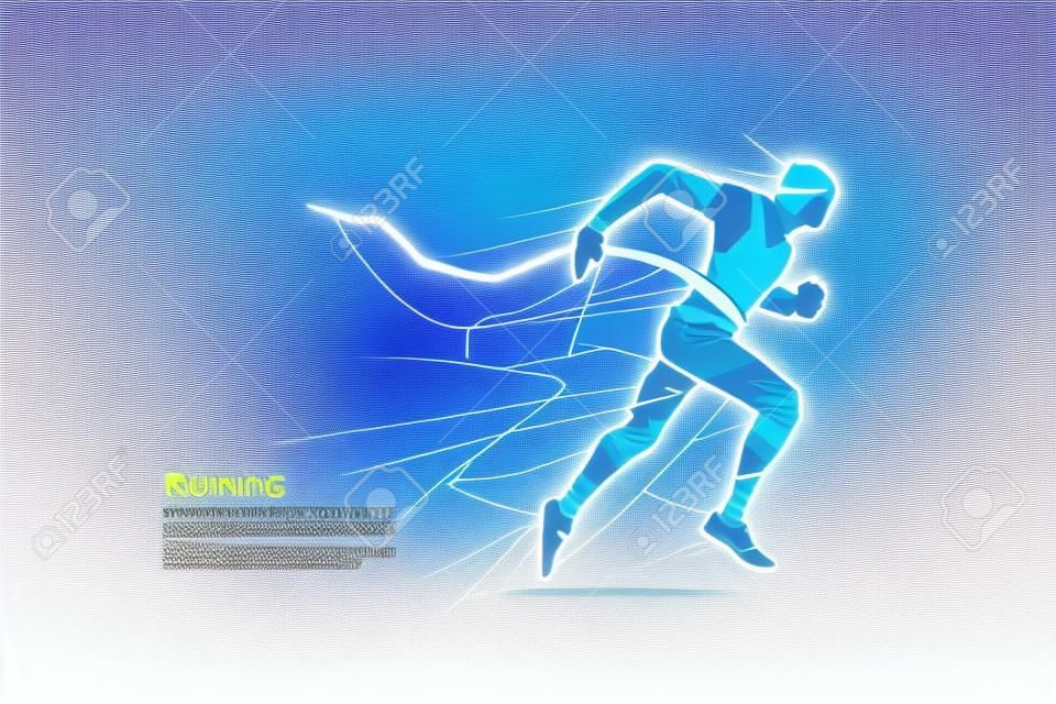 Running man. Motion art line dot concept. Vector illustration