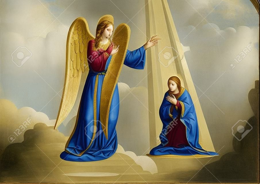 Une illustration d'Angel rend visite à Marie. L'Annonciation à la Bienheureuse Vierge Marie. Série biblique