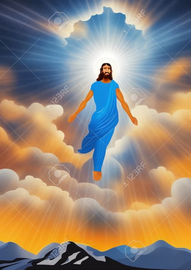 Een illustratie van de hemelvaart dag van Jezus Christus. Vector illustratie. Bijbelse Series