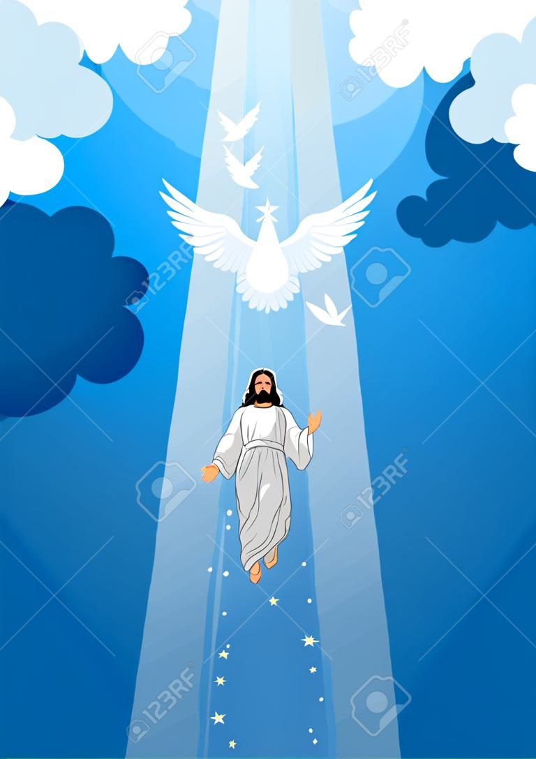 An illustration of the ascension day of Jesus Christ. Vector illustration