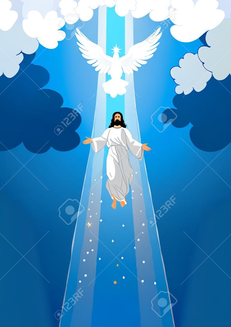 An illustration of the ascension day of Jesus Christ. Vector illustration