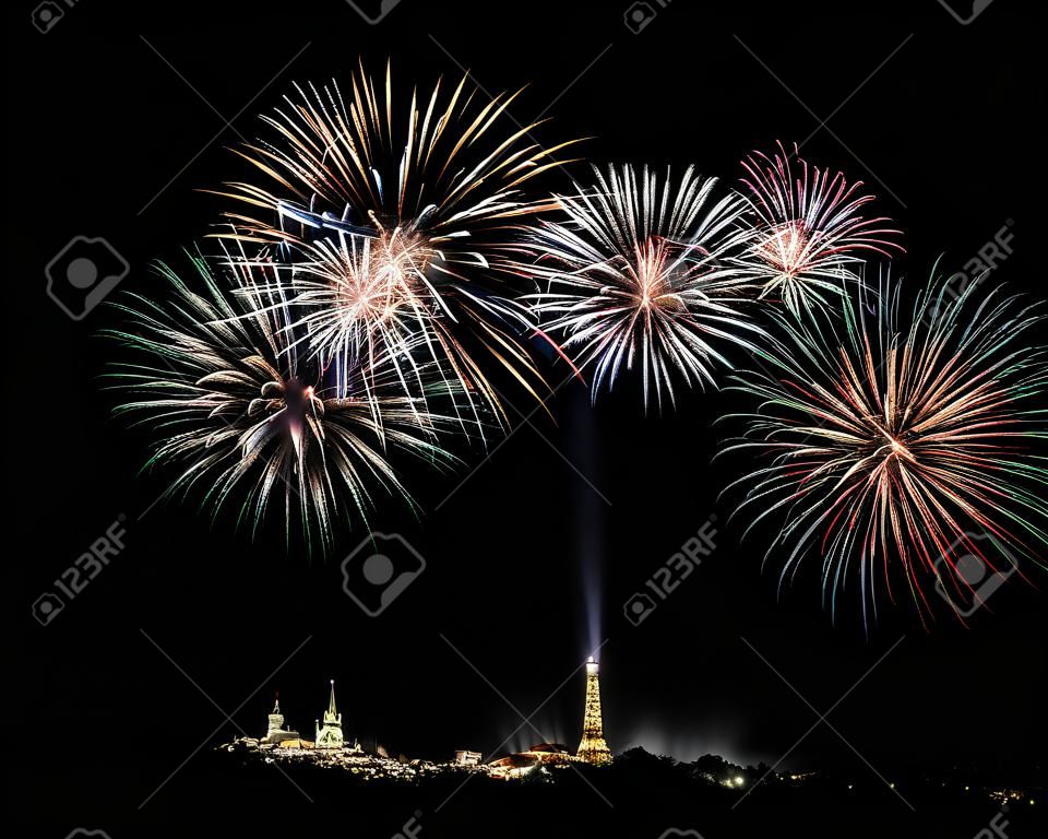 Colorful fireworks on the black sky background 