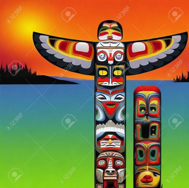 Illustration of a north American totem pole