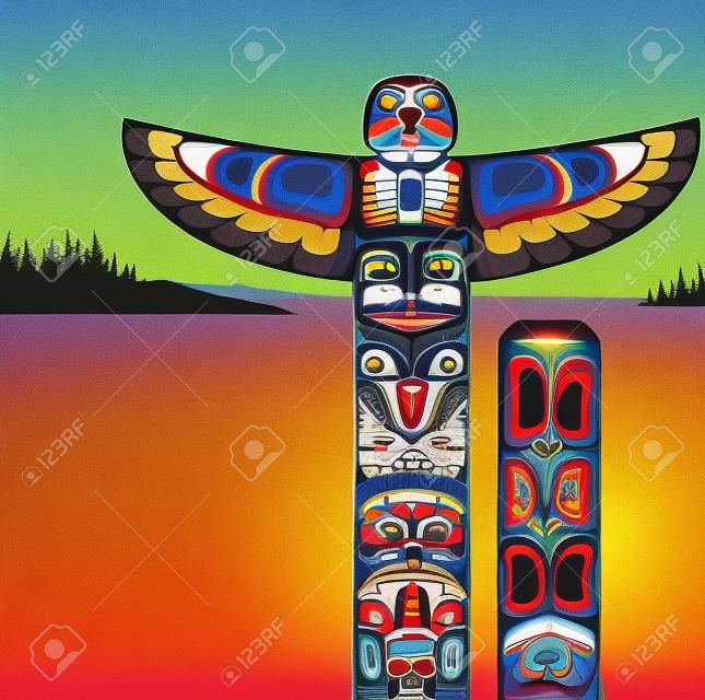 Illustration of a north American totem pole
